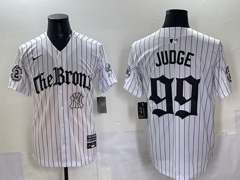Men 2025 New York Yankees #99 Judge White Stripe Five generations Joint Name Nike MLB Jersey style 011->new york yankees->MLB Jersey